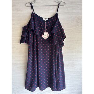 NWT UMGEEblue and red polka dot open shoulder spaghetti strap shift dress Sz Med